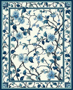 Blue Floral Branch Pattern Design Rug