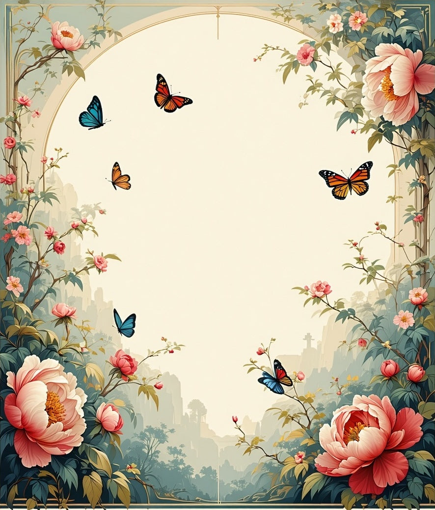 Whimsical Floral Butterfly Scene Rug