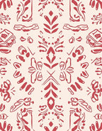 Ornate Red Cream Sketch Pattern Rug
