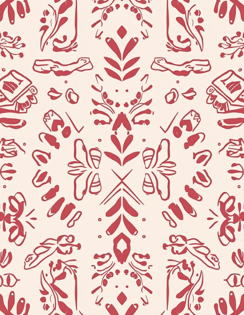 Ornate Red Cream Sketch Pattern Rug