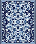 Intricate Floral Blue White Scrollwork Rug