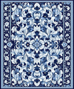 Intricate Floral Blue White Scrollwork Rug