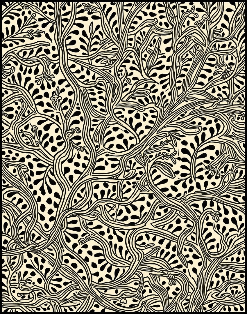 Organic Vine Black and Cream Pattern Rug