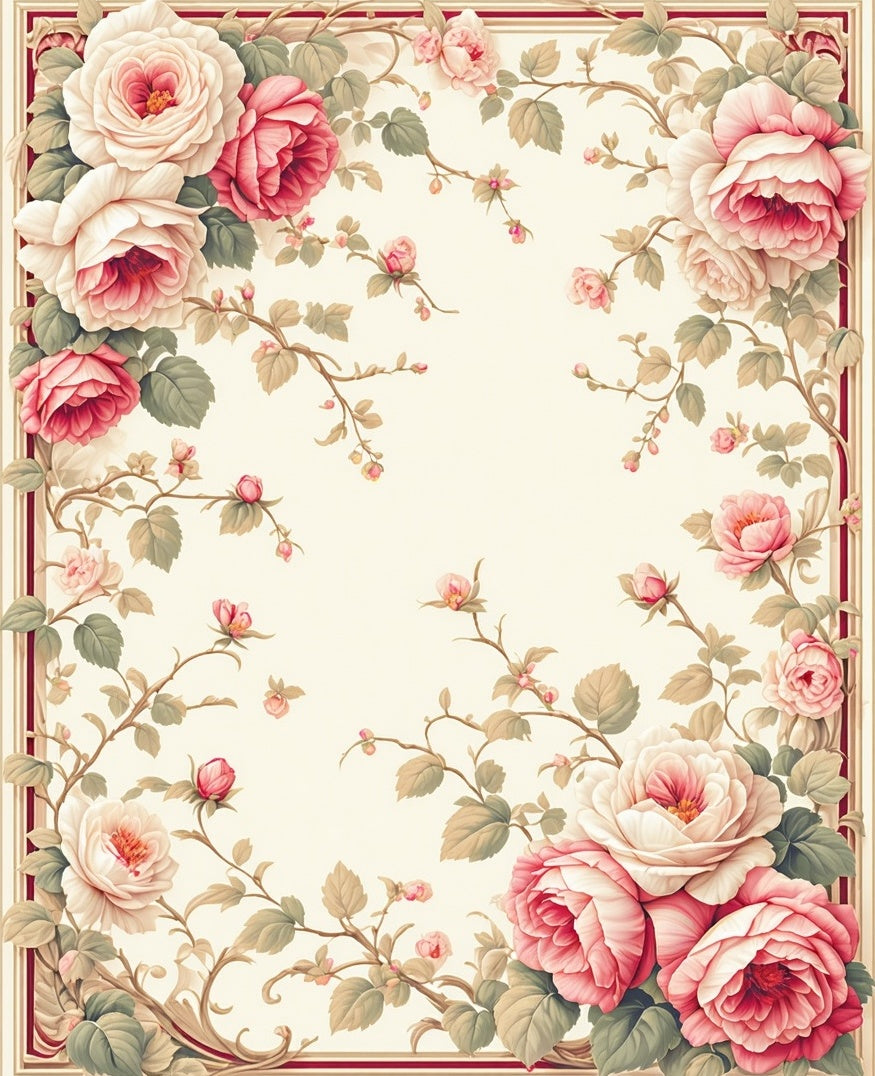 Romantic Pink Cream Rose Vines Rug