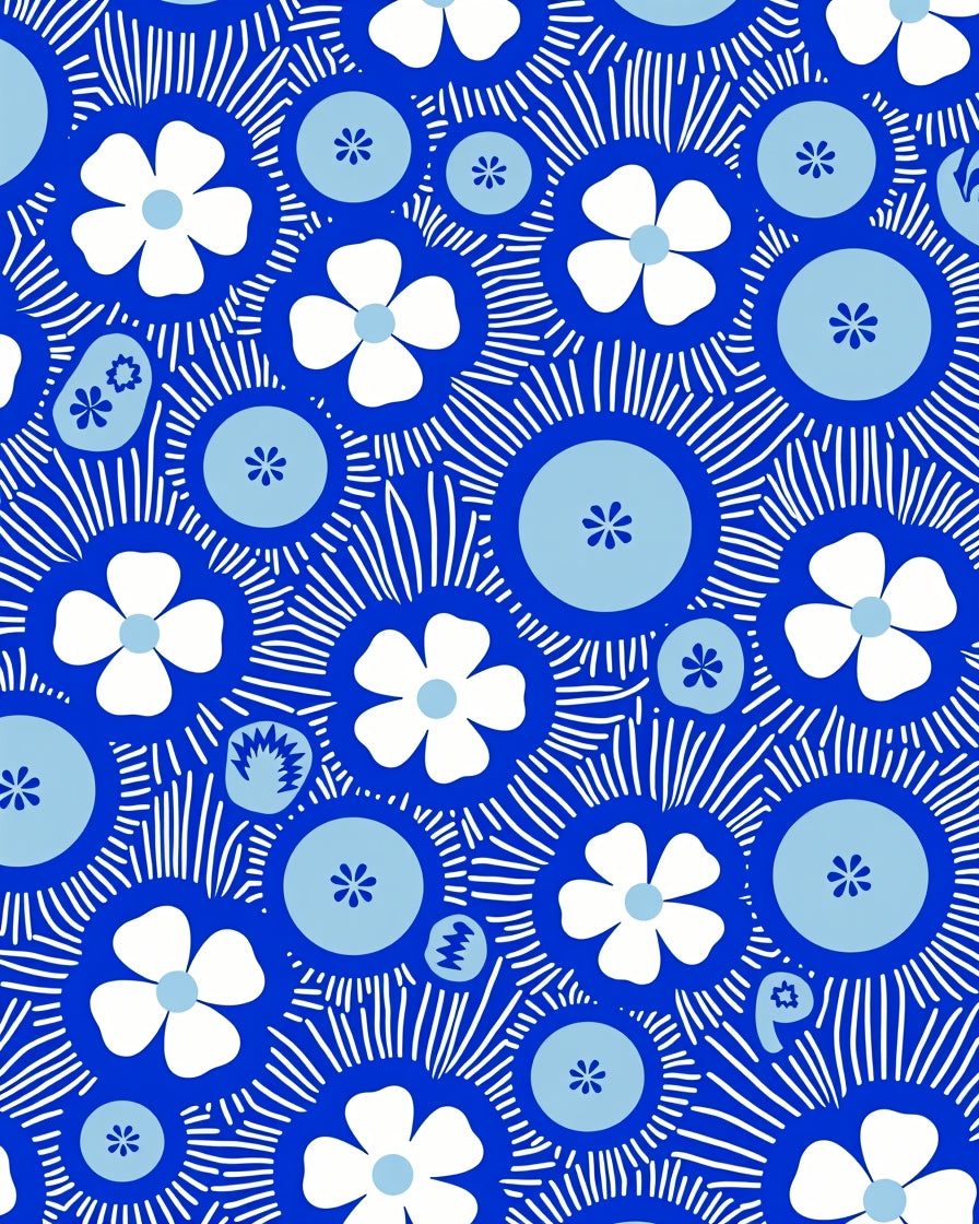 Vintage Blue White Floral Sunburst Rug