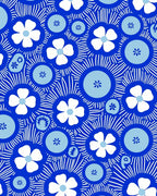 Vintage Blue White Floral Sunburst Rug