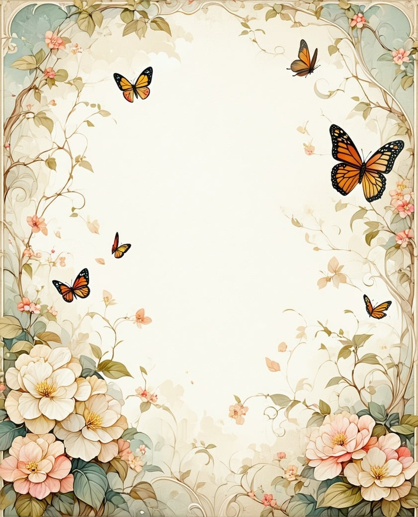Floral Butterflies Leaves Print Rug