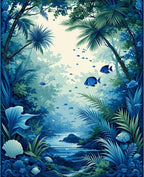 Tropical Aquatic Jungle Scene Rug
