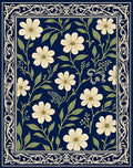 Classic Floral Bordered Navy Rug
