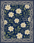 Classic Floral Bordered Navy Rug