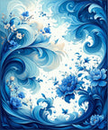 Blue Floral Swirls And Waves Design Rug