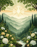 Mountain Sunrise Floral Landscape Rug