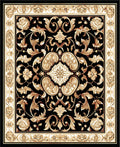 Ornate Floral Scrollwork Black Gold Design Rug