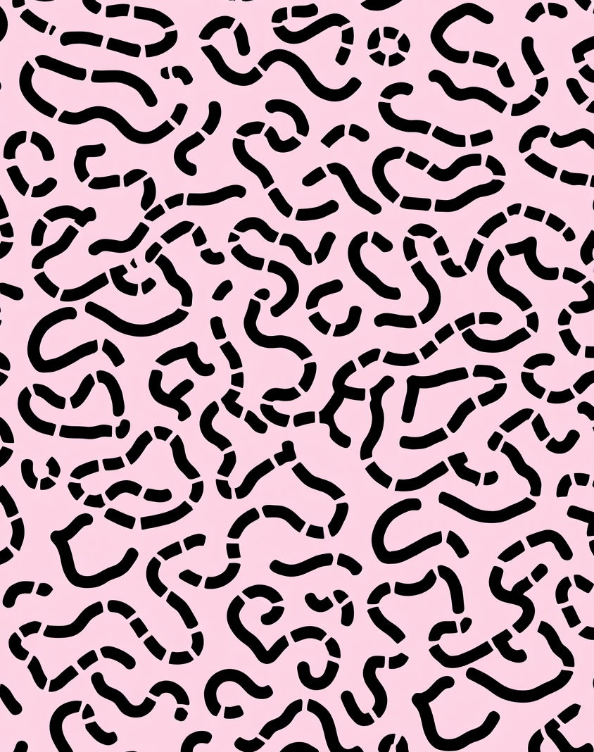 Abstract Swirls Pink Black Curve Pattern Rug