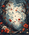 Enchanted Forest Floral Bird Scene Rug