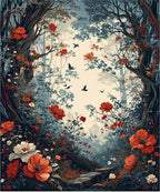 Enchanted Forest Floral Bird Scene Rug