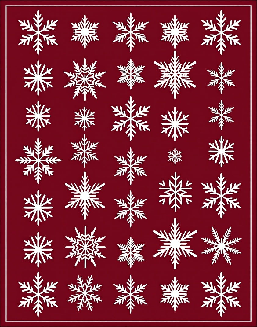 White Snowflake Collage on Burgundy Background Rug