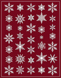 White Snowflake Collage on Burgundy Background Rug