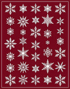 White Snowflake Collage on Burgundy Background Rug