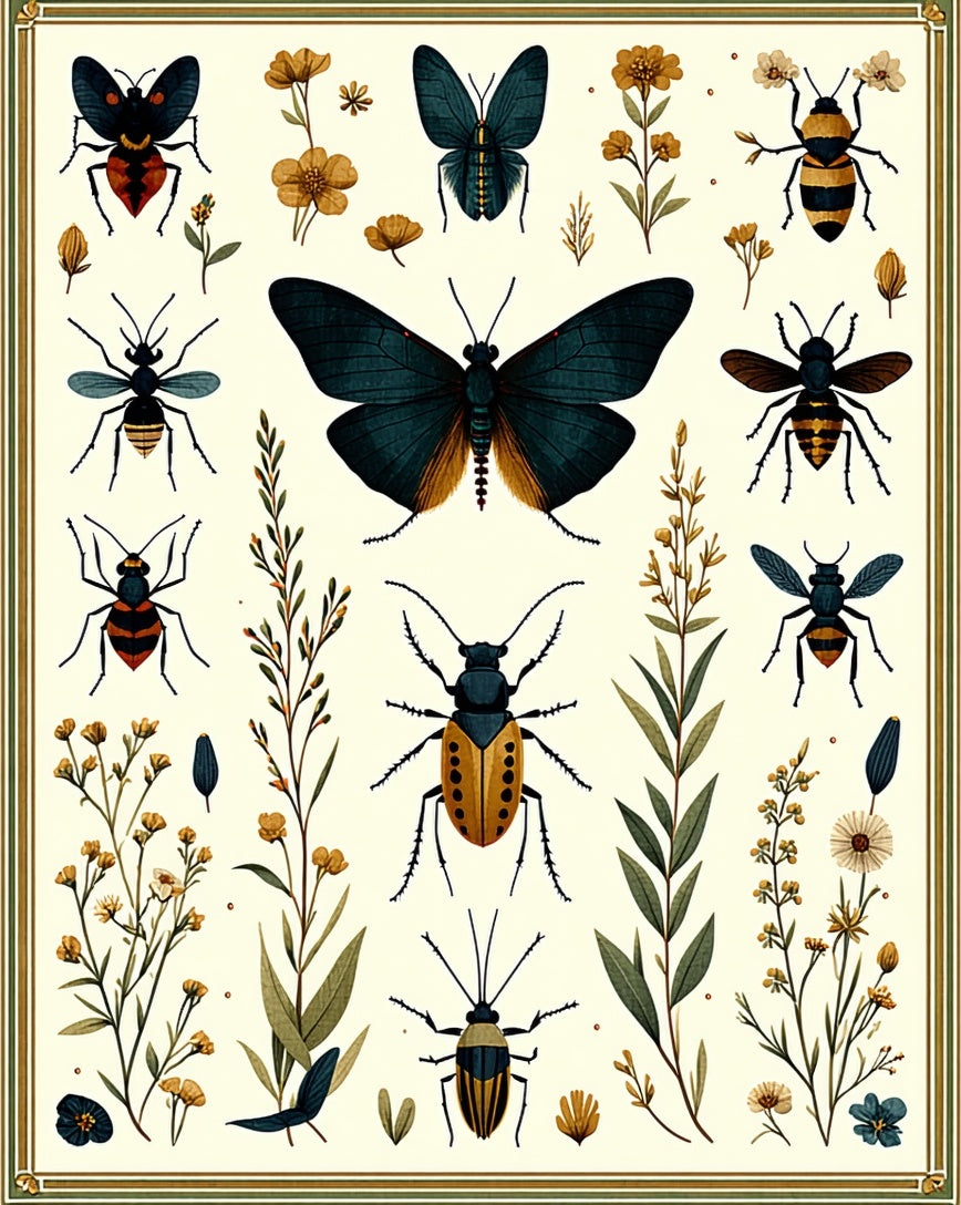 Botanical Insects Flora Pattern Rug