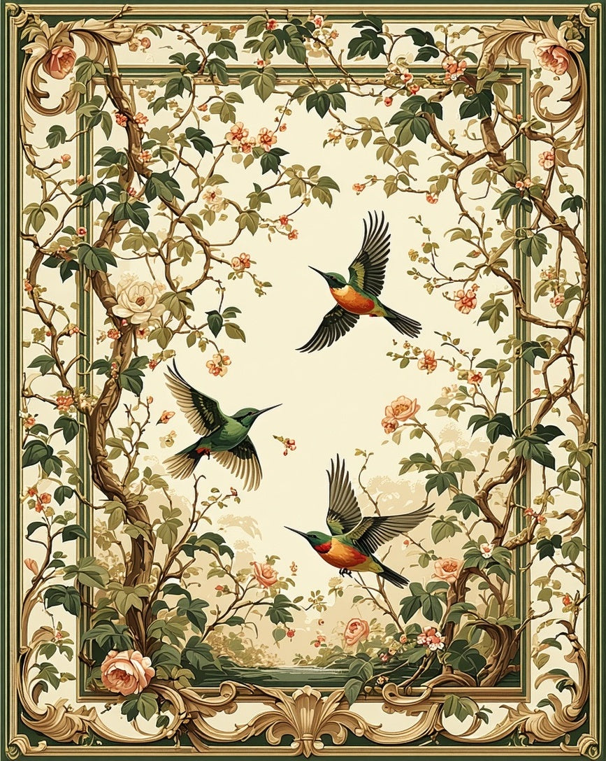 Bird Floral Nature Inspired Pattern Rug