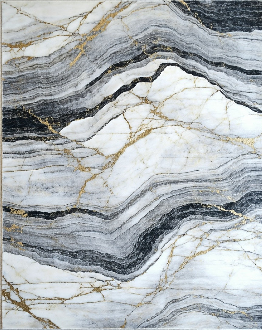 Gold Streaked Marble Pattern Rug