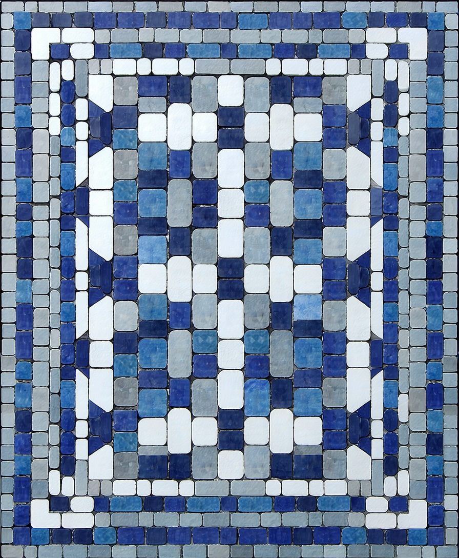 Blue White Abstract Block Pattern Rug