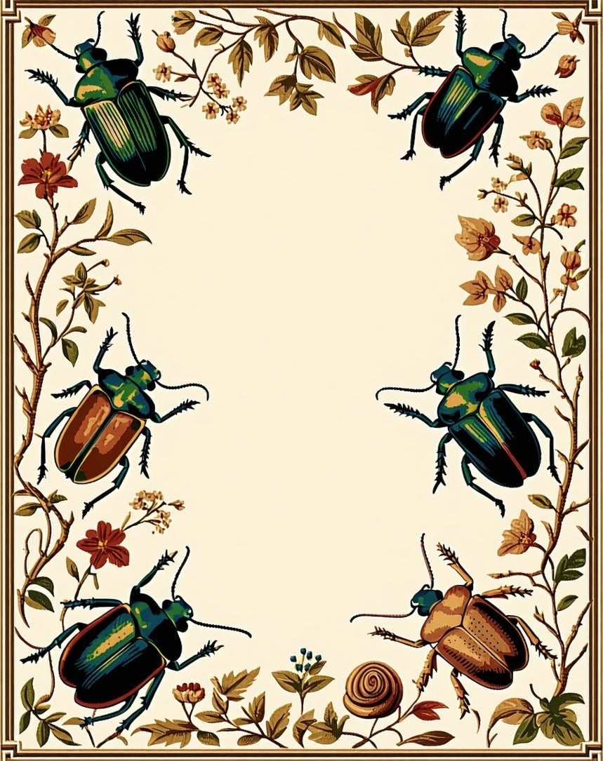 Ornate Insect Floral Vine Design Rug