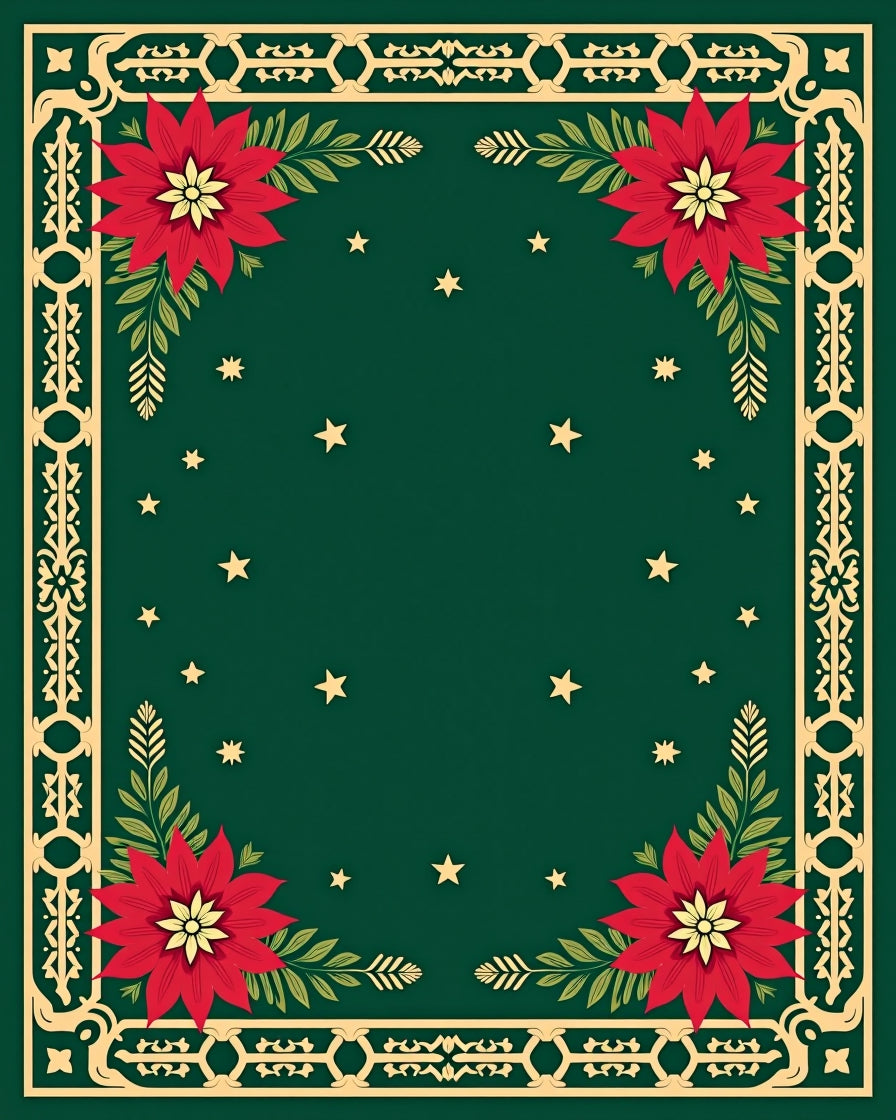 Festive Red Poinsettia Green Starry Rug