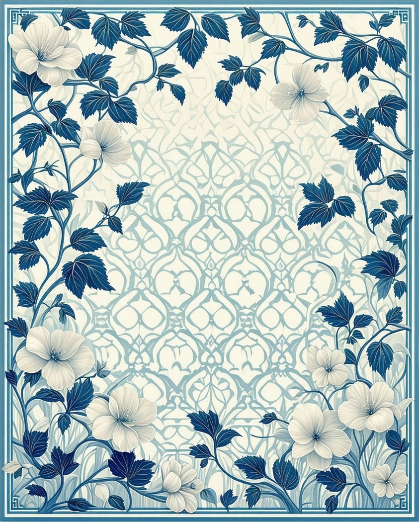 Elegant Blue Floral Pattern Rug