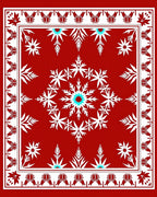 Striking Red White Starburst Motif Rug