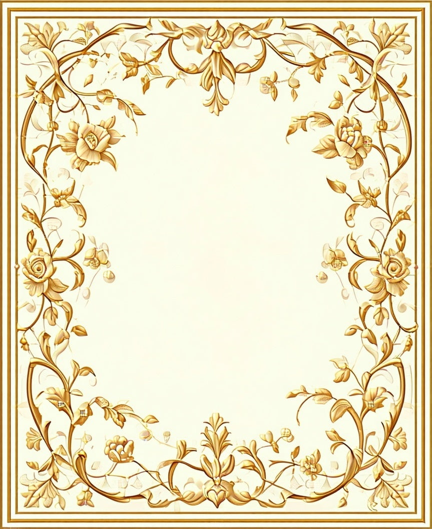Golden Floral Vine Scroll Pattern Rug