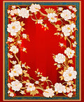 Rich Red Floral Scroll Frame Rug