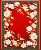 Rich Red Floral Scroll Frame Rug
