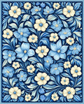 Blue Cream Floral Garden Pattern Rug