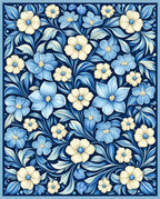 Blue Cream Floral Garden Pattern Rug