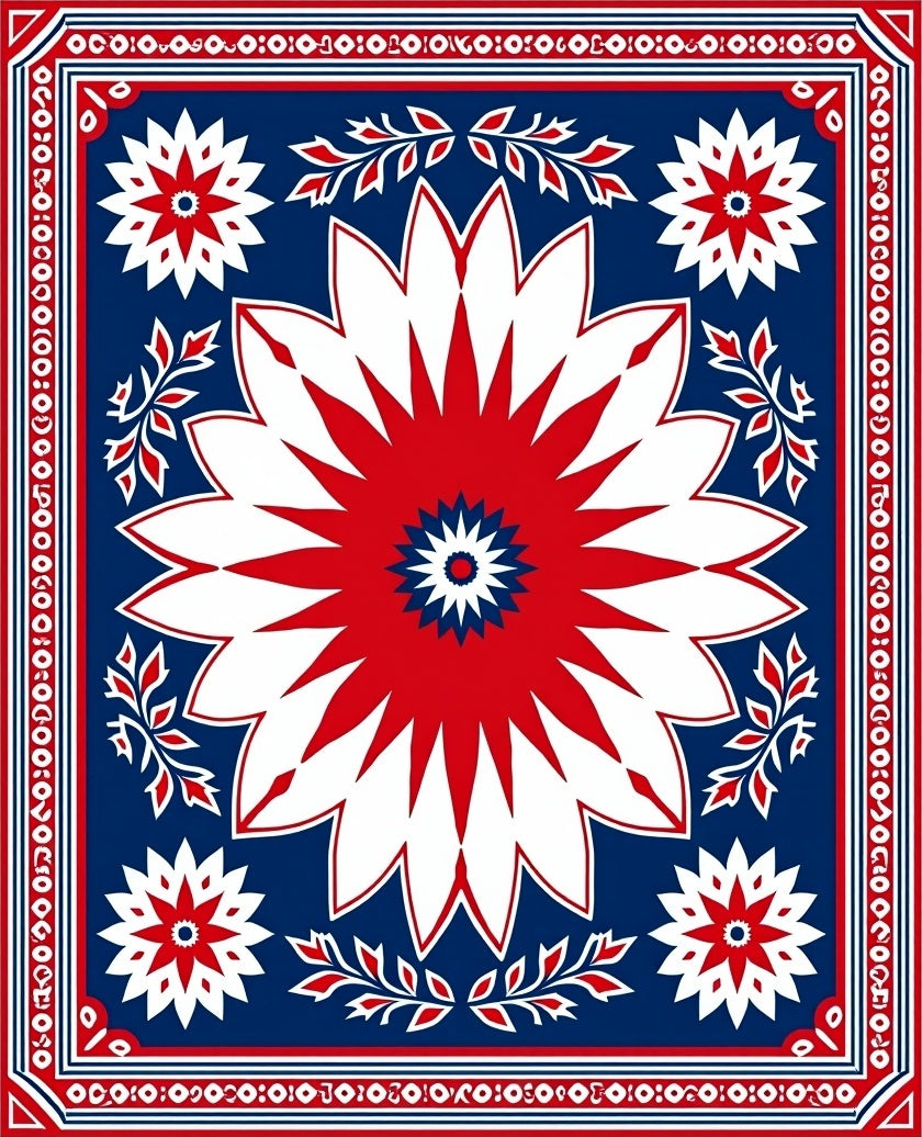 Bold Red White Starburst Medallion Rug