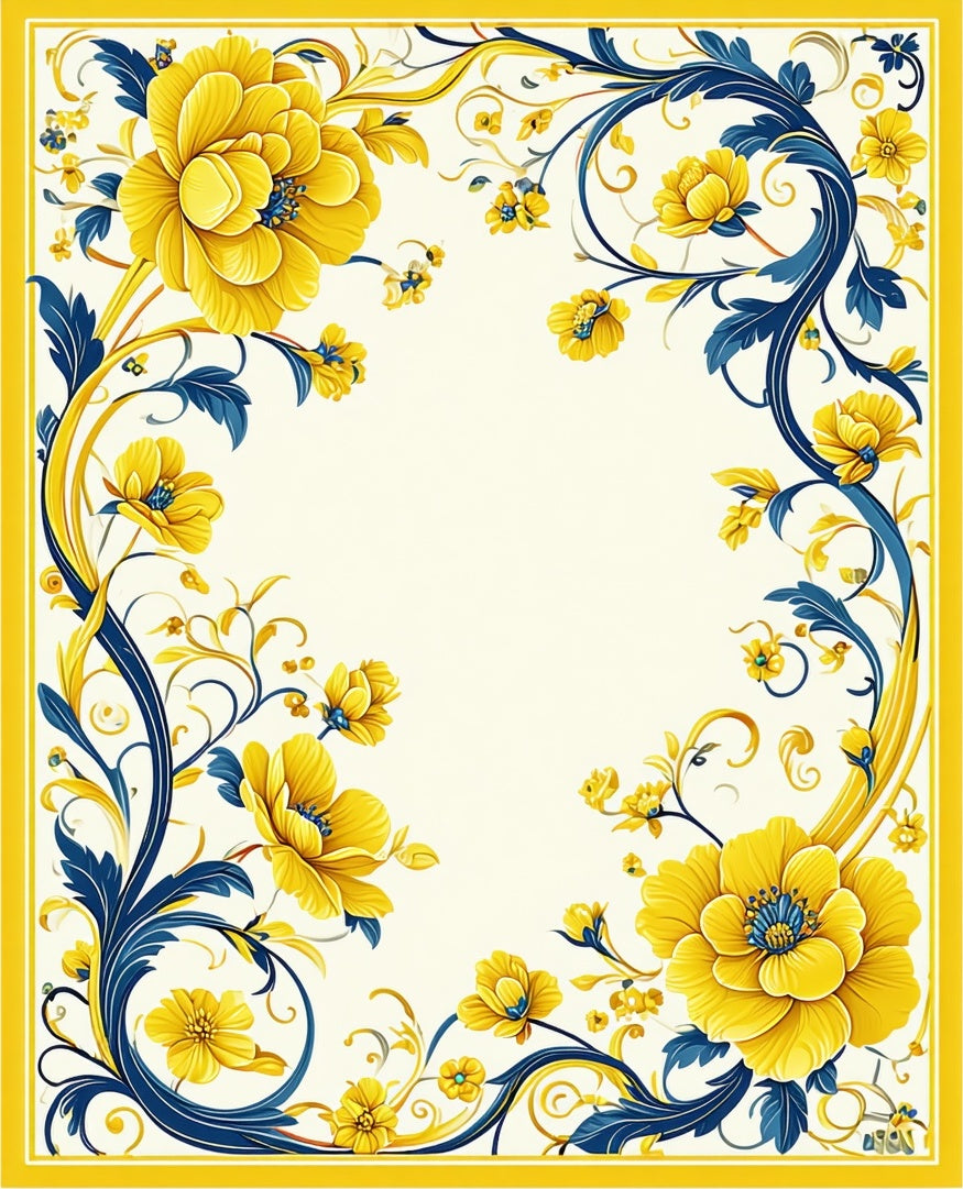 Radiant Yellow Floral Vine Design Rug