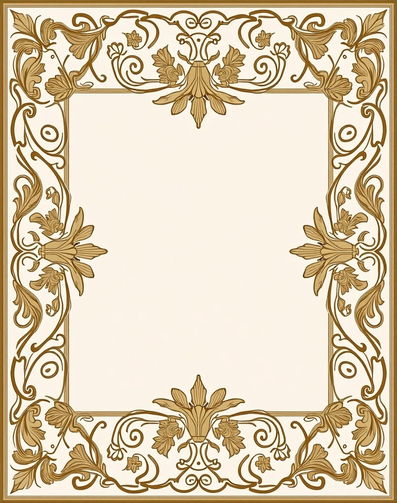 Elegant Gold Floral Art Nouveau Frame Rug