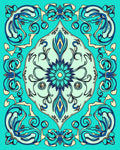 Art Nouveau Teal Floral Swirls Rug