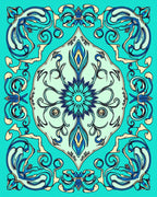 Art Nouveau Teal Floral Swirls Rug