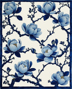 Blue Floral Branch Pattern Rug