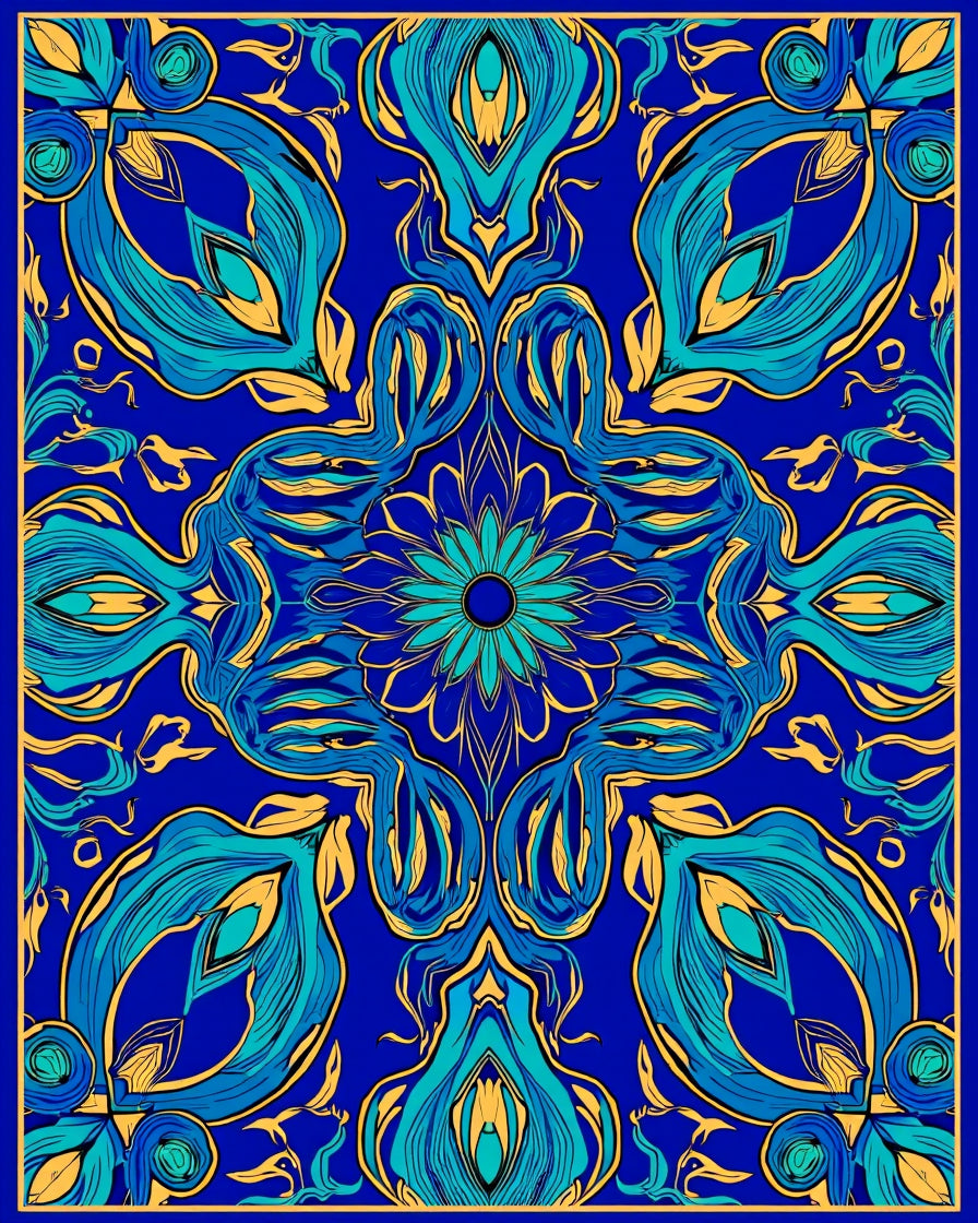 Vibrant Blue Teal Floral Pattern Rug
