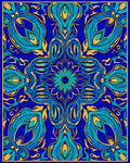 Vibrant Blue Teal Floral Pattern Rug