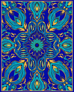 Vibrant Blue Teal Floral Pattern Rug