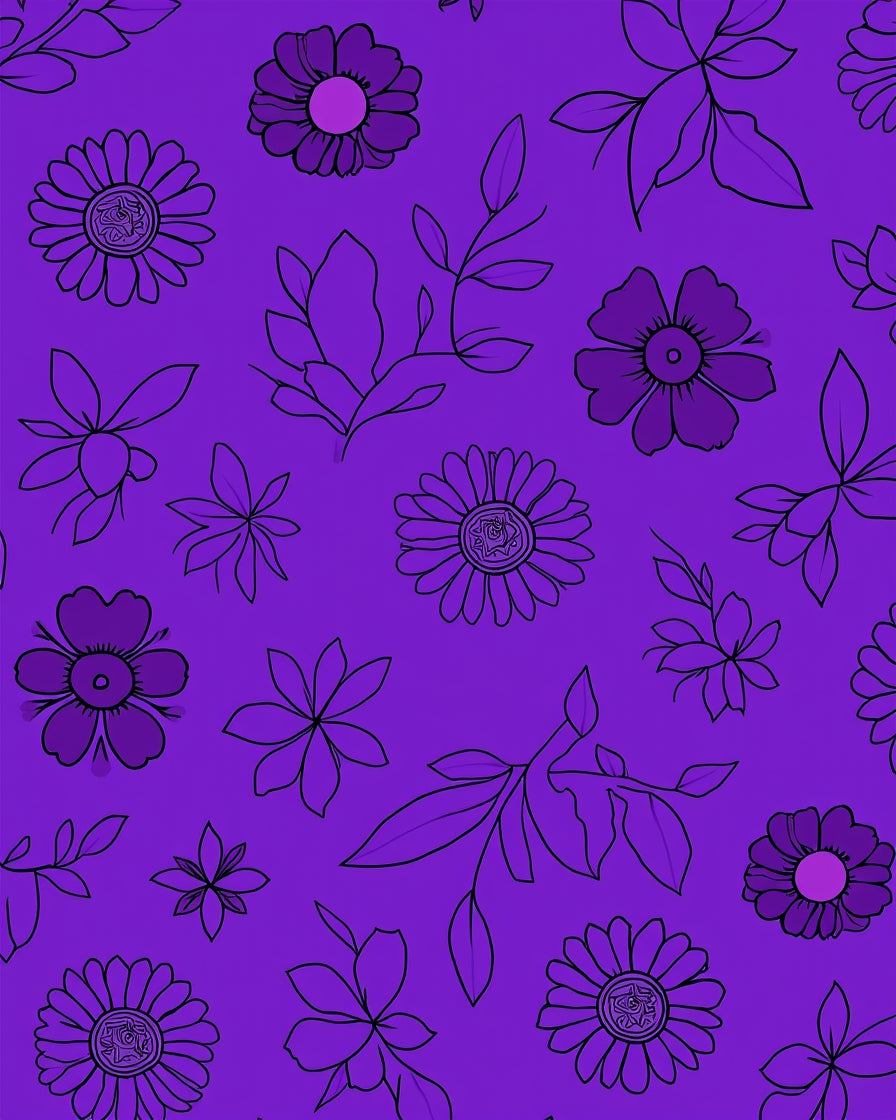 Purple Floral Outline Pattern Rug
