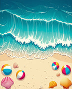 Tropical Beach Ocean Wave Ball Shell Pattern Rug