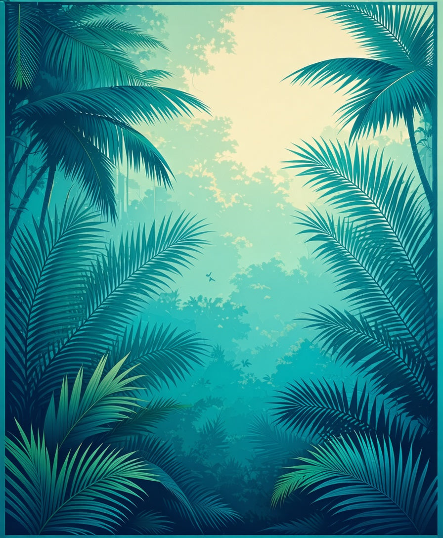 Tropical Palm Frond Forest Scene Rug