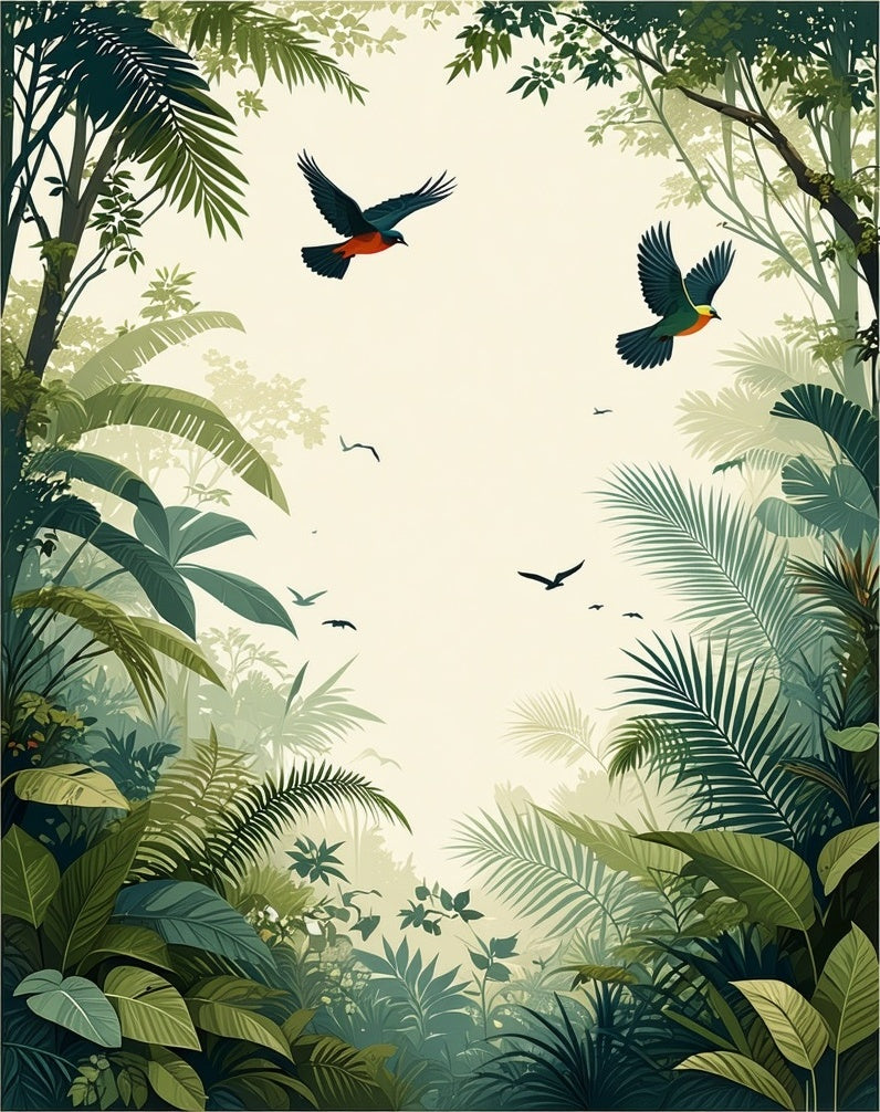 Tropical Jungle Birds Lush Foliage Design Rug