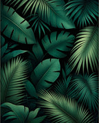 Deep Green Tropical Leaf Pattern Rug